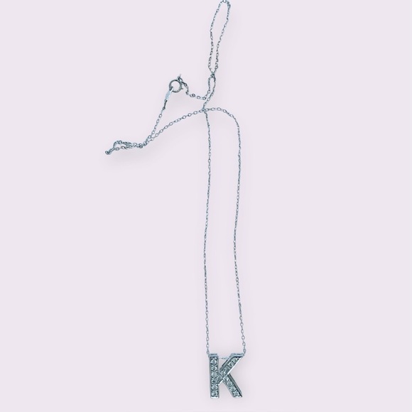 925 Sterling Silver Tiny Cz Initial Letter K Pendant Necklace Womens 19mm 18" - Picture 5 of 5